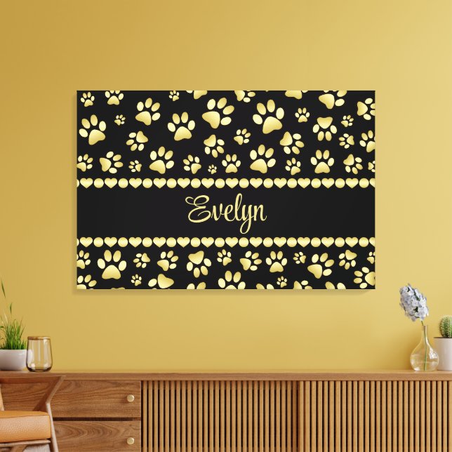 Golden Paw Prints on Black with Custom Name (Insitu(LivingRoom))