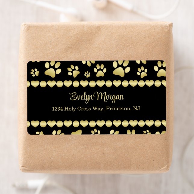 Golden Paw Prints on Black with Custom Name (Insitu)