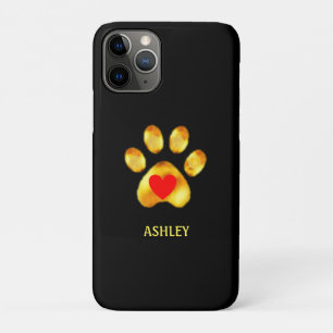Golden paw with heart on black iPhone 11 pro case