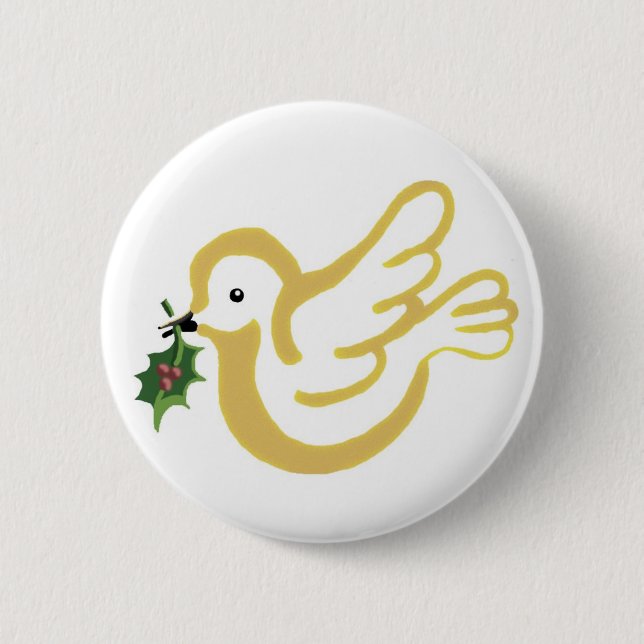 Golden peace dove 6 cm round badge (Front)