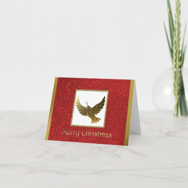 Golden Peace Dove Christmas Greeting Card (Front)