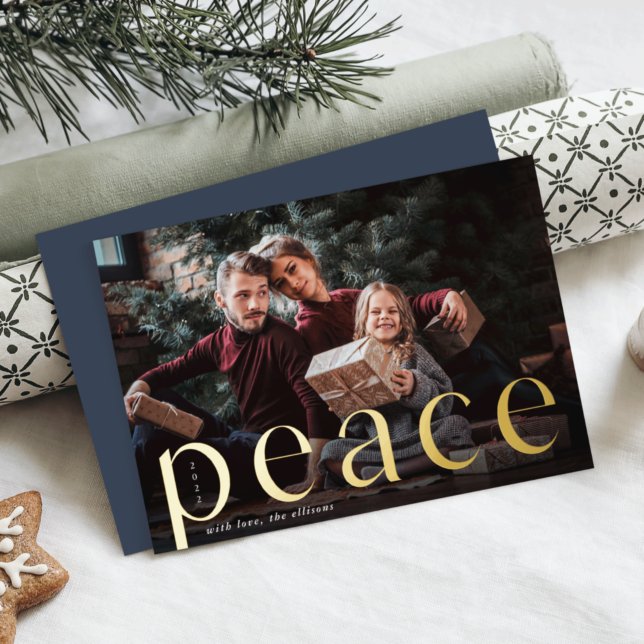 Golden Peace | Full Photo Foil Holiday Card (Creator Uploaded)