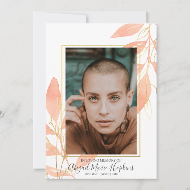 Golden Peach Floral In Loving Memory Funeral Thank You Card (Front)