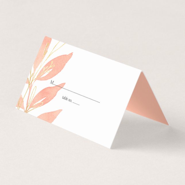 Golden Peach Watercolor Floral Wedding Table Cards (Front)