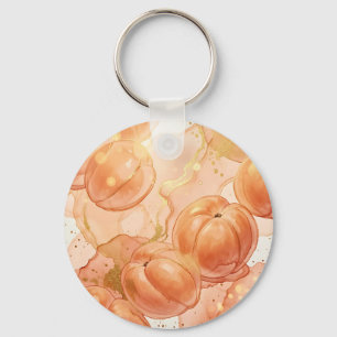 Golden Peach Watercolor Pattern Key Ring