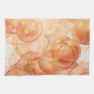 Golden Peach Watercolor Pattern Tea Towel