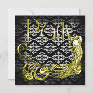 Golden Peacock Art Deco Birthday Invitation