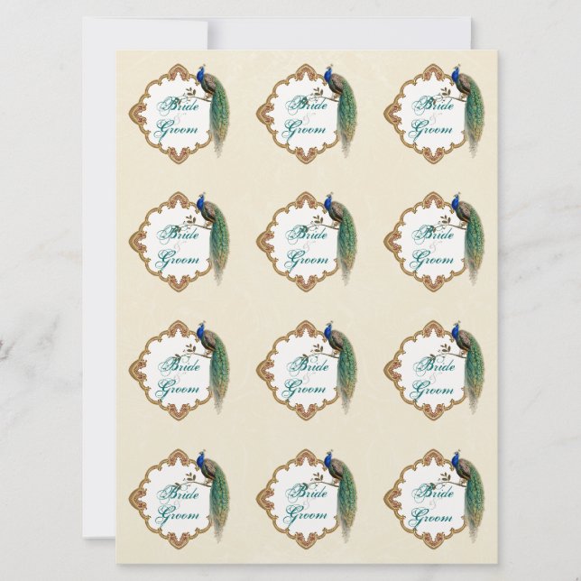 Golden Peacock & Calligraphy Favour Gift Tag Sheet (Front)