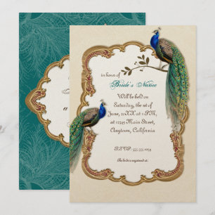 Golden Peacock & Calligraphy Swirls Invitation