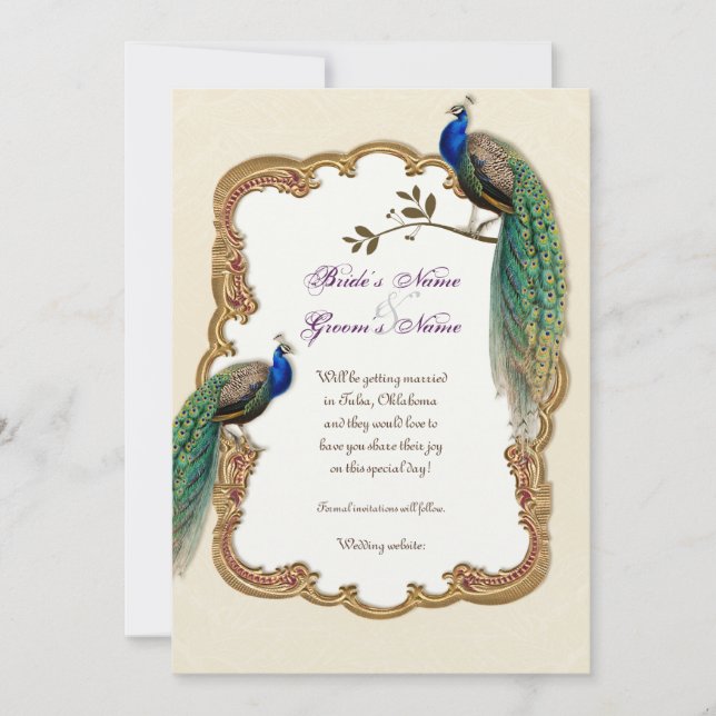 Golden Peacock & Calligraphy Swirls Invitation (Front)