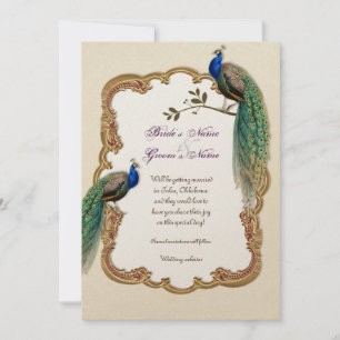 Golden Peacock & Calligraphy Swirls Invitation