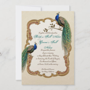 Golden Peacock & Calligraphy Swirls Invitation