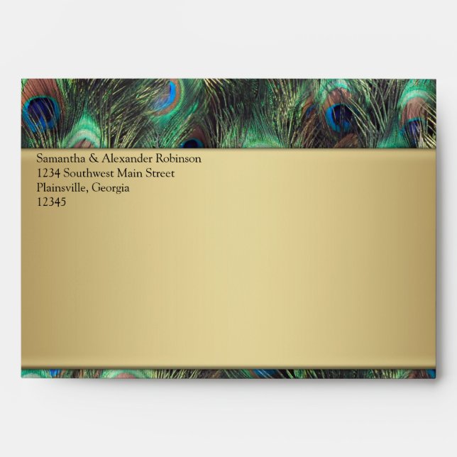 Golden Peacock Feather Background Envelopes (Front)