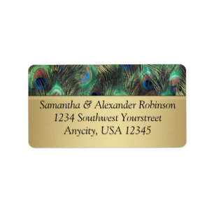 Golden Peacock Feather Background Label