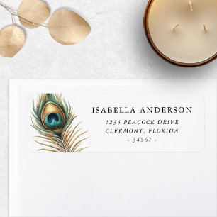 Golden Peacock Feather Return Address Label