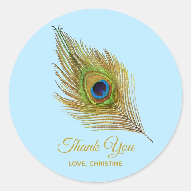 Golden peacock feather Thank You Classic Round Sticker (Front)