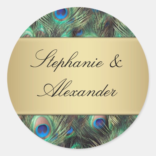 Golden Peacock Feather Wedding Envelope Seal (Front)