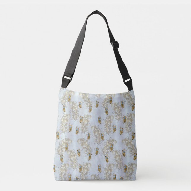 Golden Peacock Feathers and Leaves Crossbody Bag (Front)