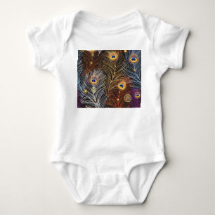 Golden peacock feathers: dark pattern. baby bodysuit