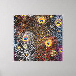 Golden peacock feathers: dark pattern. canvas print