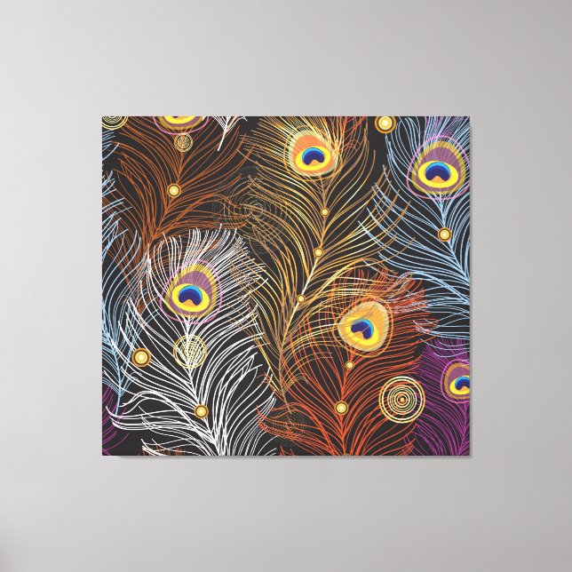 Golden peacock feathers: dark pattern. canvas print (Front)
