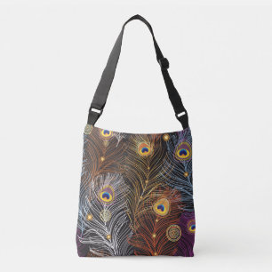 Golden peacock feathers: dark pattern. crossbody bag