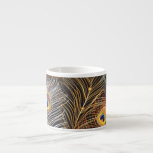Golden peacock feathers: dark pattern. espresso cup