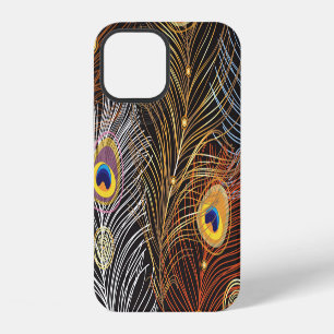 Golden peacock feathers: dark pattern. iPhone 12 case