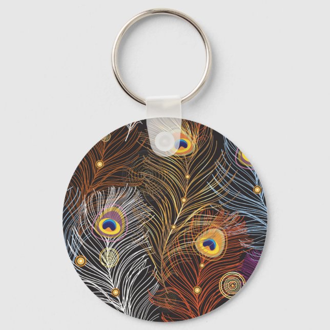 Golden peacock feathers: dark pattern. key ring (Front)