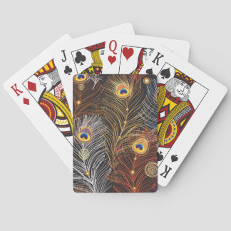 Golden peacock feathers: dark pattern. playing cards