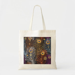 Golden peacock feathers: dark pattern. tote bag