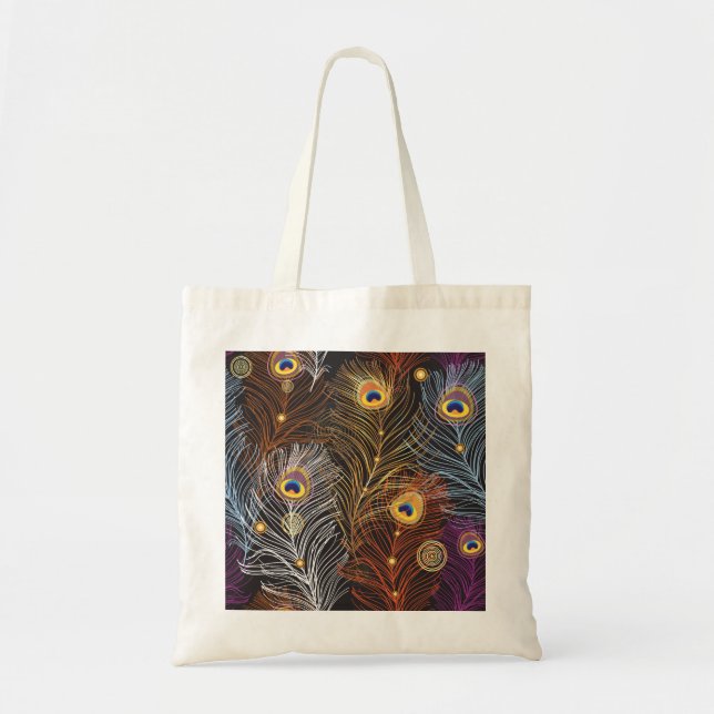 Golden peacock feathers: dark pattern. tote bag (Front)