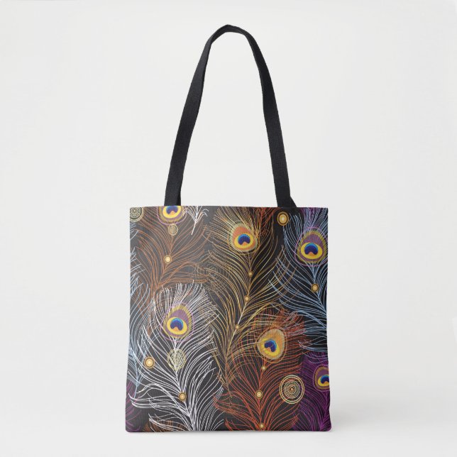 Golden peacock feathers: dark pattern. tote bag (Front)