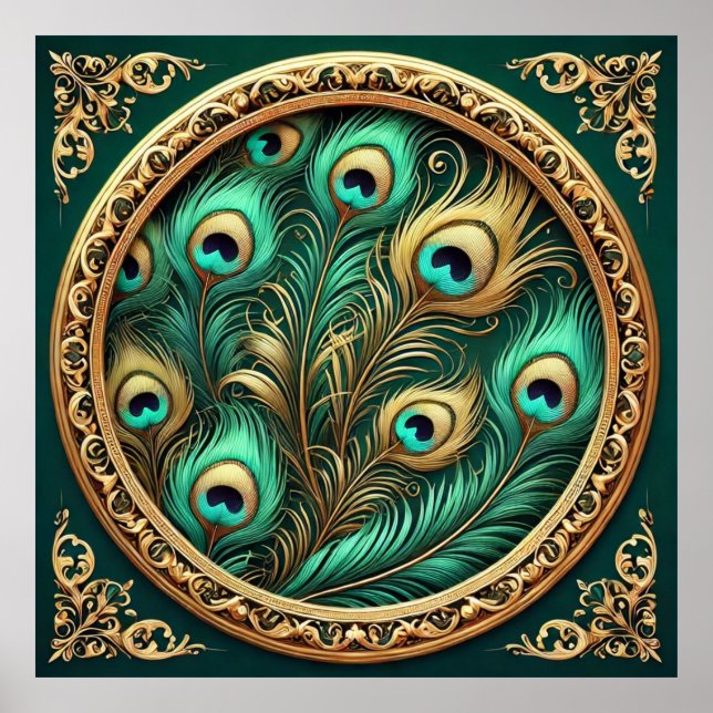 Golden Peacock Feathers Poster (Front)
