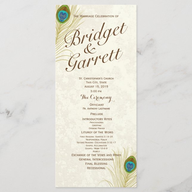 Golden Peacock Feathers Wedding Program Programme (Front)