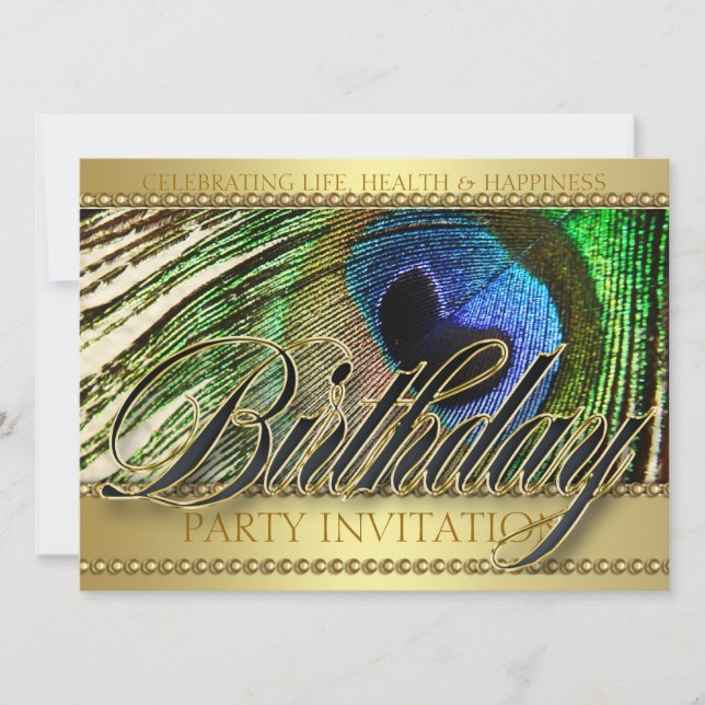 Golden Peacock Love Birthday Party Invitation (Front)
