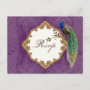 Golden Peacock & Swirls - RSVP Response Postcard
