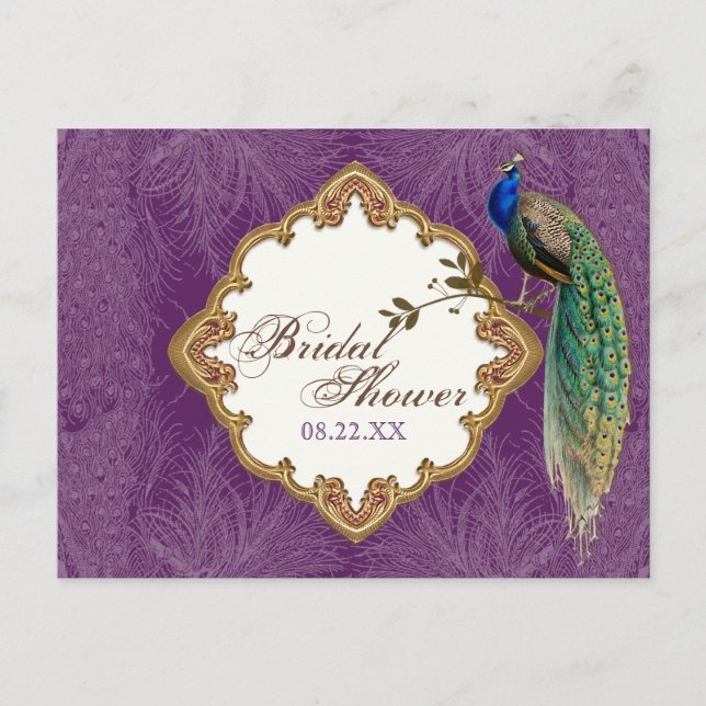 Golden Peacock & Swirls - Save the Date Postcard (Front)