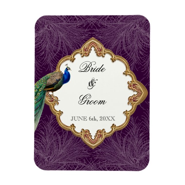 Golden Peacock & Swirls - Wedding Save the Date Magnet (Vertical)