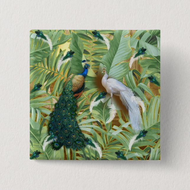 Golden Peacock Temple Dreams Collection 15 Cm Square Badge (Front)