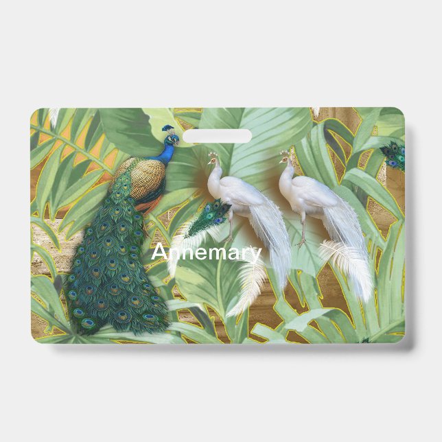 Golden Peacock Temple Dreams Cosmetic Bag ID Badge (Front)