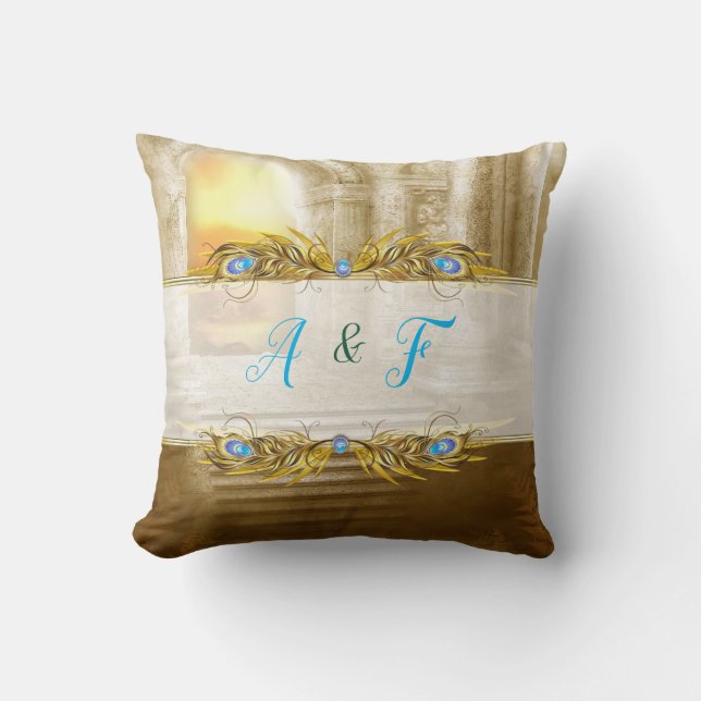 Golden Peacock Temple Dreams Cushion (Front)