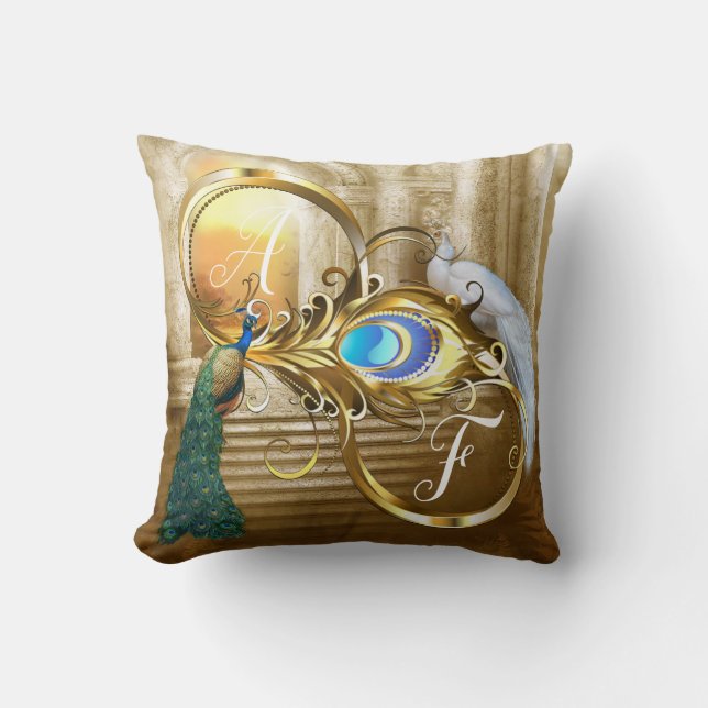 Golden Peacock Temple Dreams Cushion (Front)