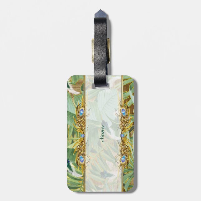Golden Peacock Temple Dreams Luggage Tag (Back Vertical)