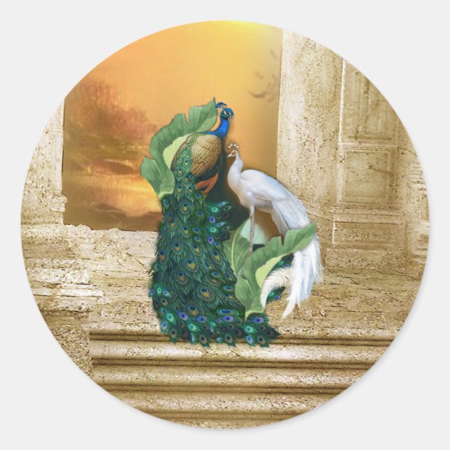 Golden Peacock Temple Dreams Messenger Bag Classic Round Sticker (Front)