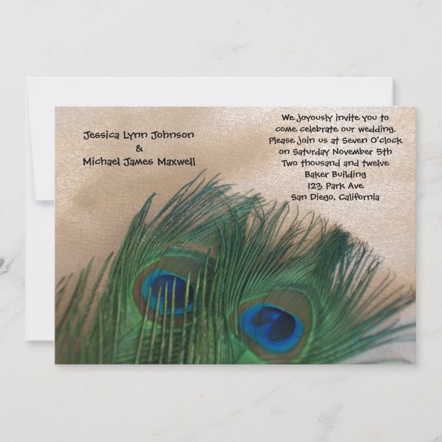 Golden Peacock Wedding Invitation (Front)