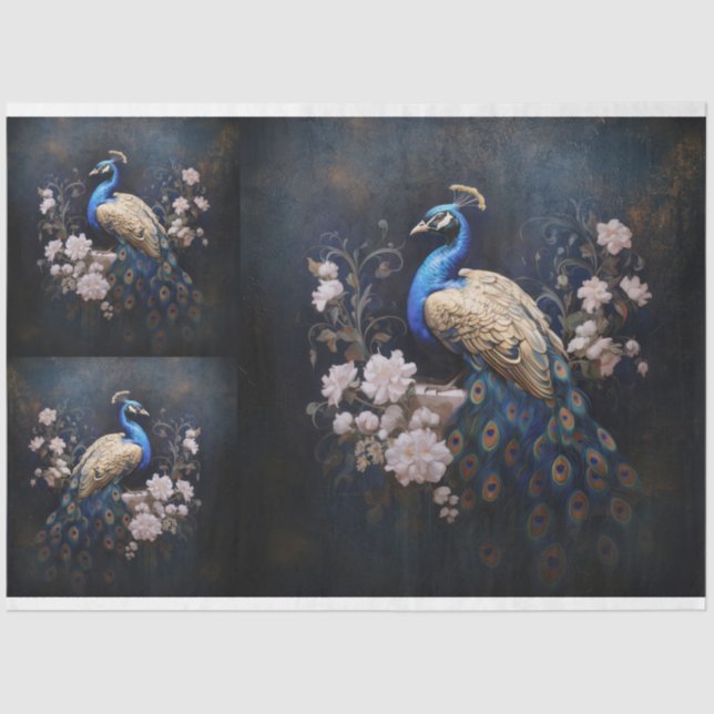 Golden Peacock X3 Decoupage Tissue Paper (Front)