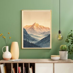 Golden Peaks – Vintage Alpine Sunrise Travel  Poster