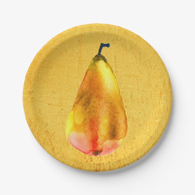 Golden Pear fruit art Paper Plate (Front)