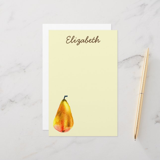 Golden Pear Fruit art Stationery (Front/Back In Situ)